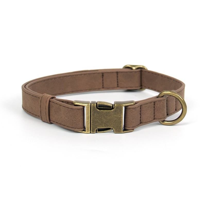 Coffee Brown Adjustable Dog Collar With Metal Buckle