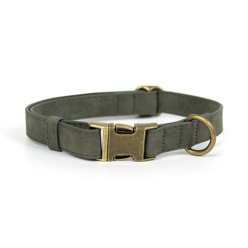 Olive Green Adjustable Dog Collar With Metal Buckle
