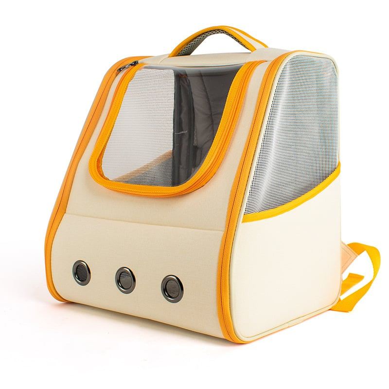 Yellow-Trim Mesh-Window Cat Carrier Backpack