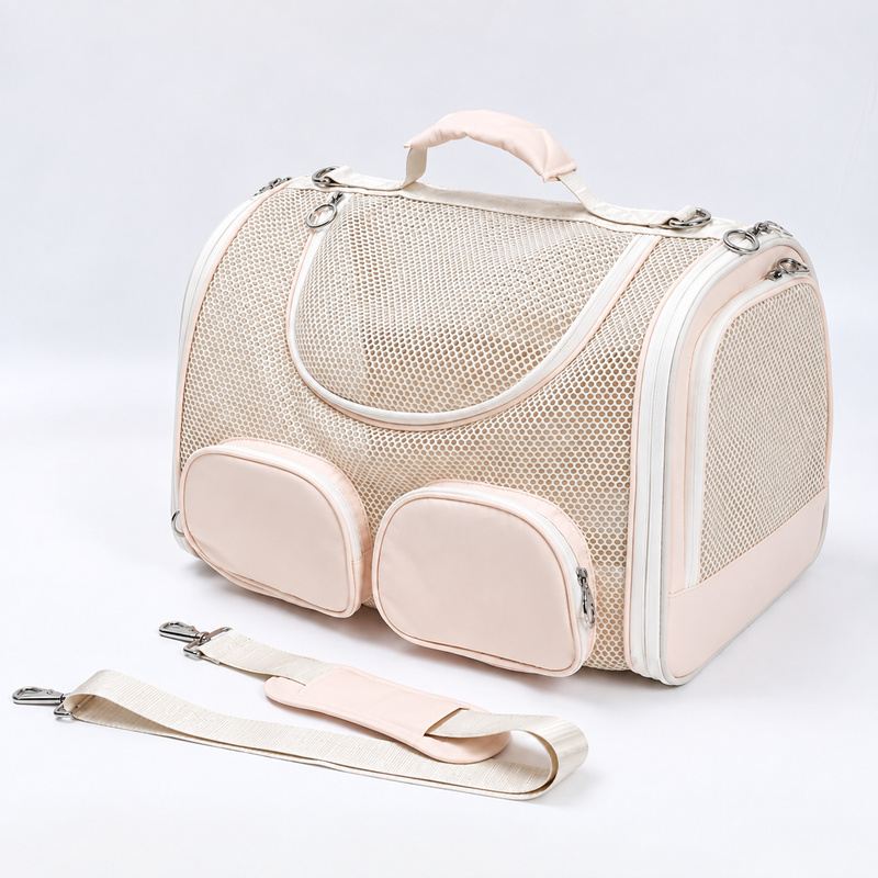 Cream Mesh Capsule-Style Cat Carrier Shoulder Bag