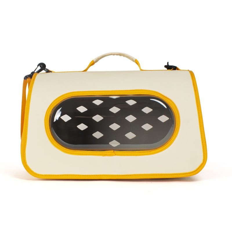 Yellow-Trim Oval-Window Cat Carrier Shoulder Bag
