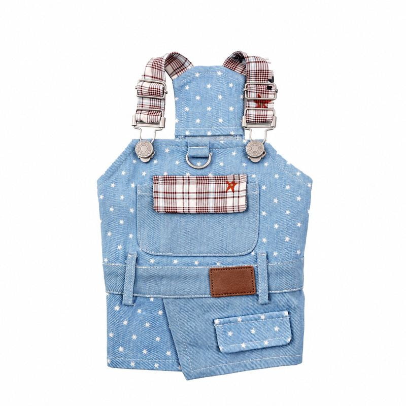 Blue Star Dog Bib Outfit with Plaid Straps