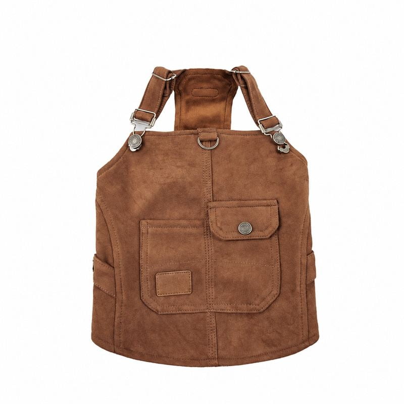 Brown Suede-Look Dog Bib Vest with Pocket