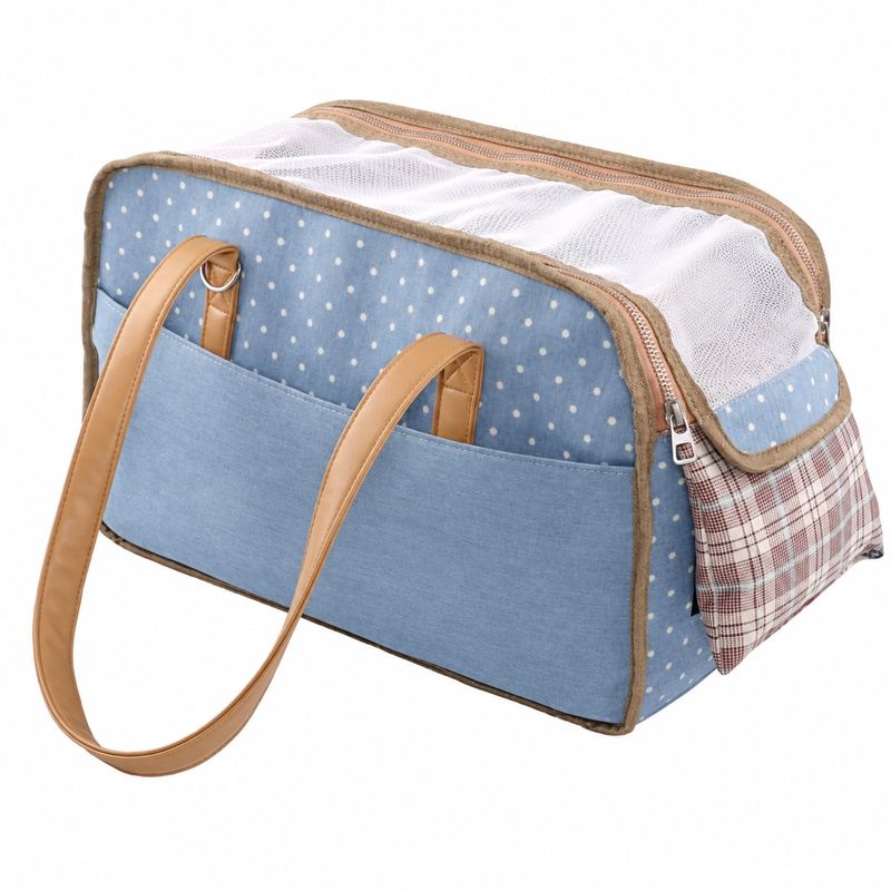 Blue Star-Print Dog Carrier Tote With Plaid Panels