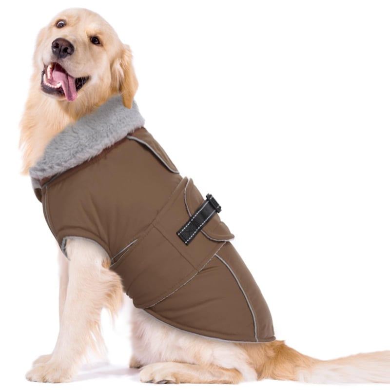 Brown Wrap Dog Coat with Fleece Neck
