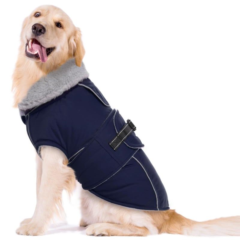 Navy Wrap Dog Coat with Fleece Neck