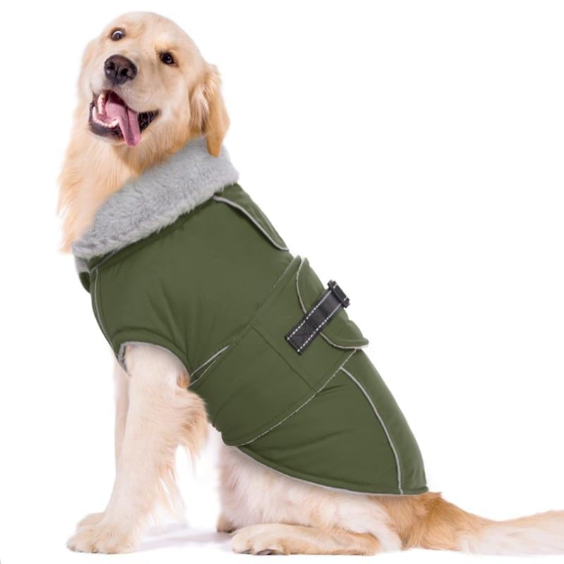 Olive Wrap Dog Coat with Fleece Neck