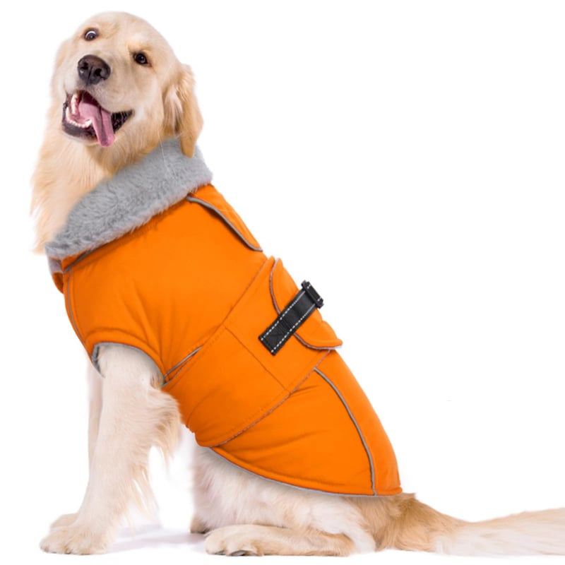 Orange Wrap Dog Coat with Fleece Neck