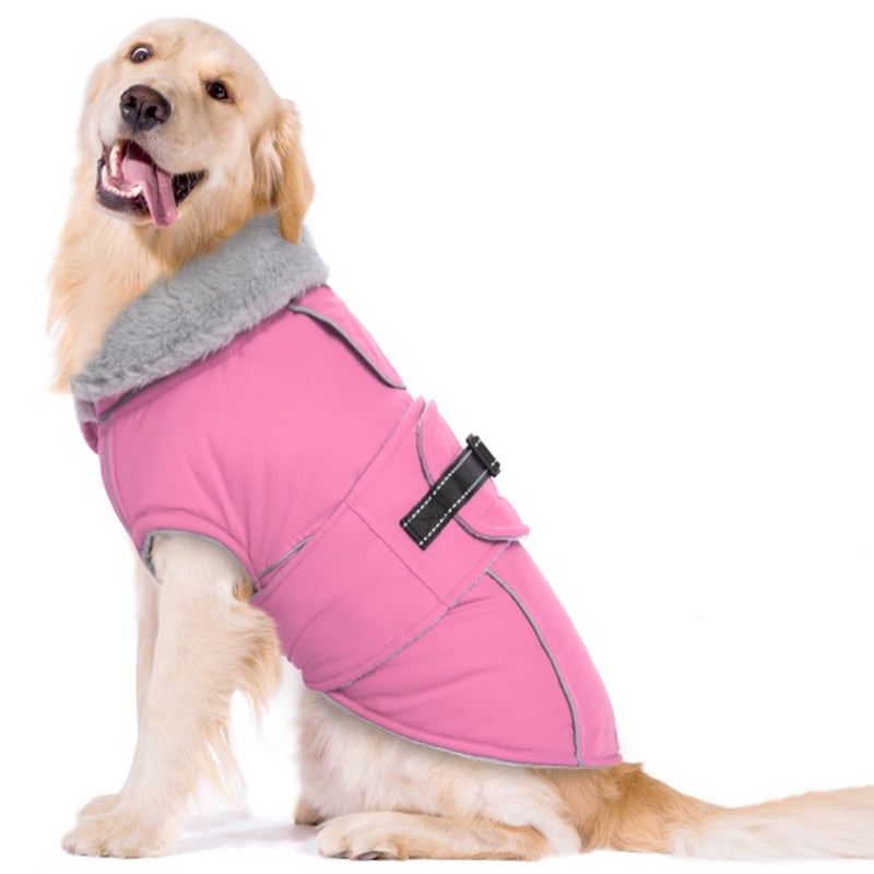 Pink Wrap Dog Coat with Fleece Neck