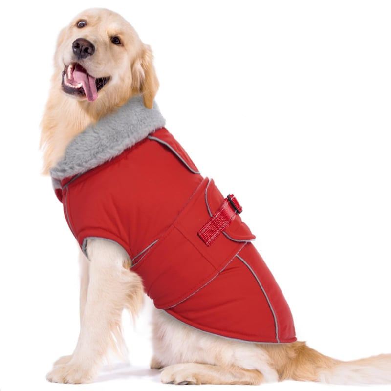 Red Wrap Dog Coat with Fleece Neck
