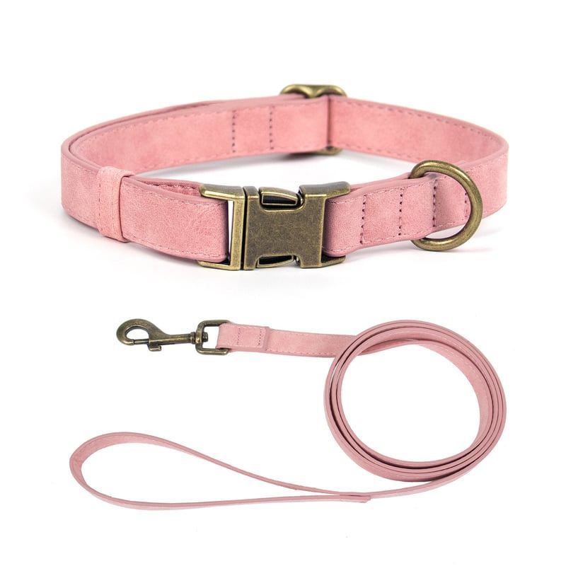 Dusty Pink Flat-Strap Dog Collar And Leash Set