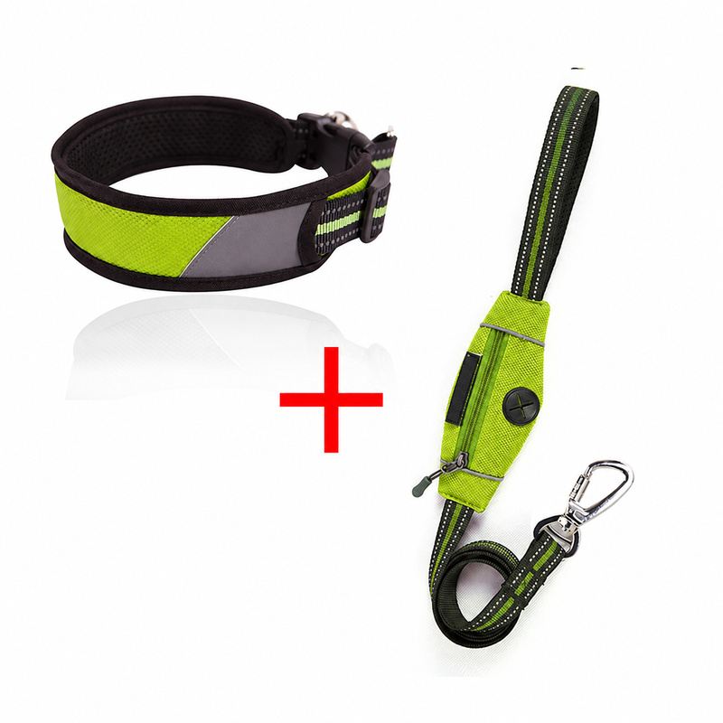 Lime Green Padded Dog Collar And Leash Set With Storage Pocket