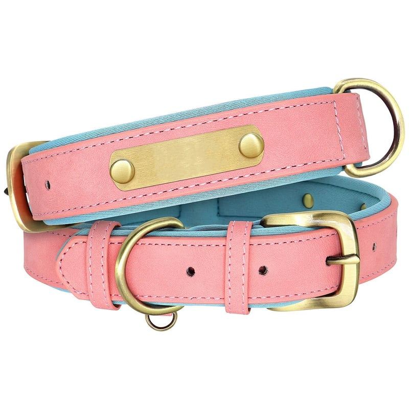 Pink Padded Dog Collar With Nameplate