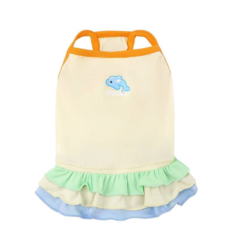 Cream Dolphin-Print Dog Dress with Pastel Layered Hem