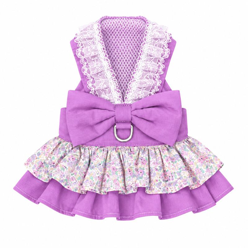 Purple Floral Dog Dress with Lace and Bow
