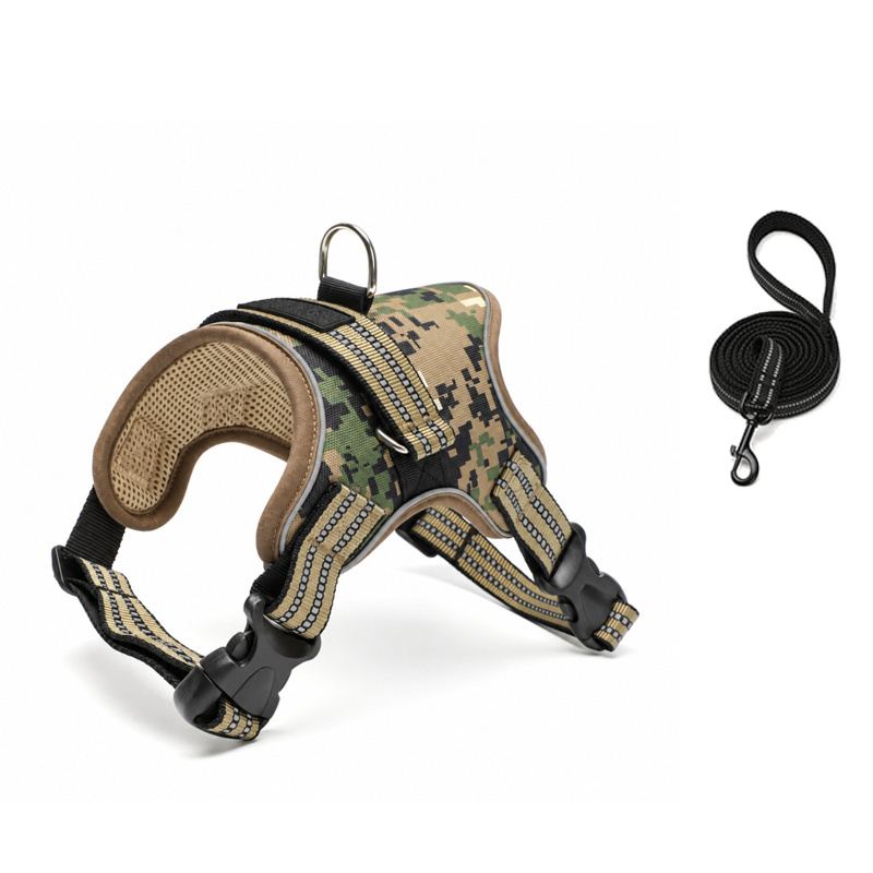 Digital Camouflage Saddle Dog Harness And Leash Set