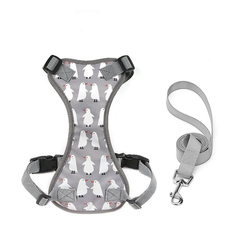 Gray Bird Print Dog Harness And Leash Set