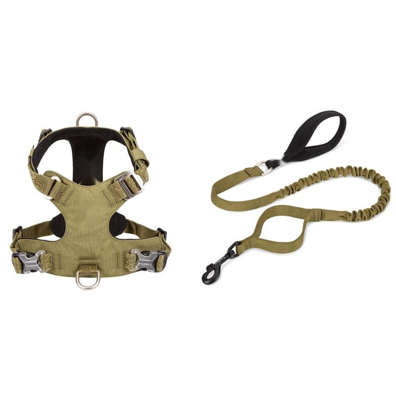 Khaki Padded Dog Harness And Bungee Leash Set
