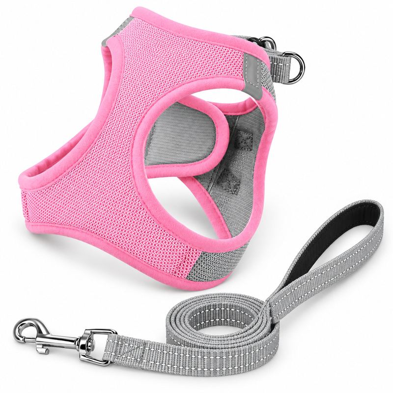 Pink And Gray Step-In Dog Harness And Leash Set
