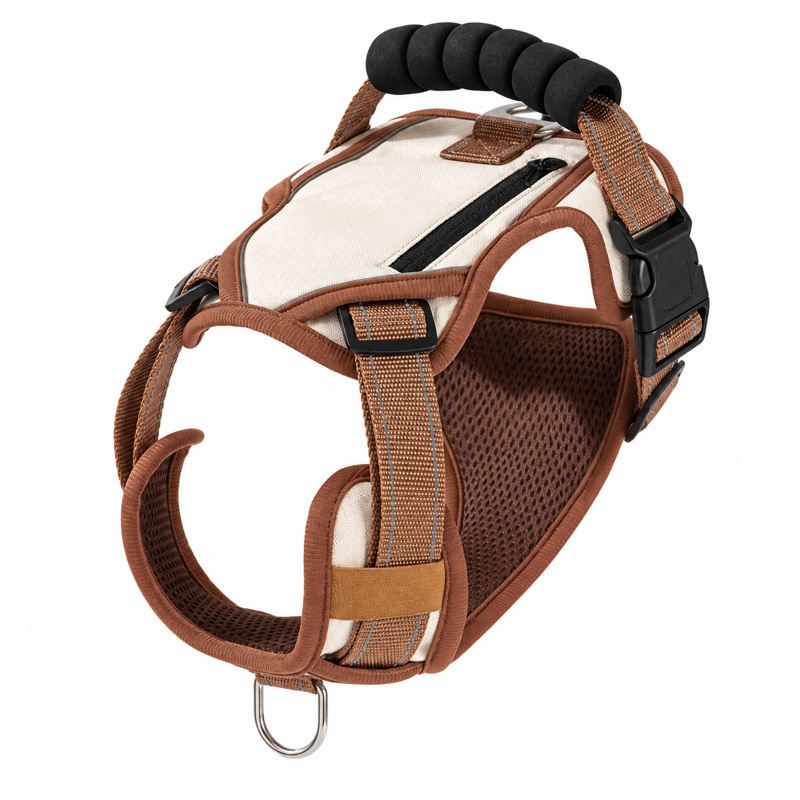 Cream Brown Padded Dog Harness With Grip Handle