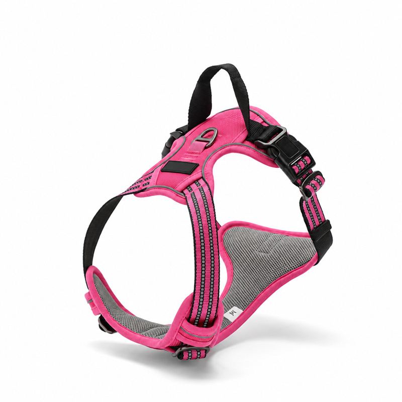 Magenta Padded Dog Harness with Handle and Striped Straps