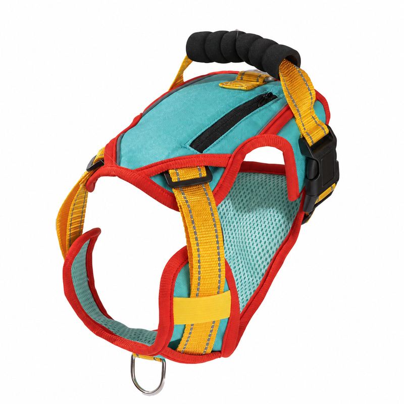 Turquoise Yellow Padded Dog Harness With Grip Handle