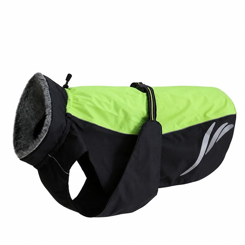 Neon Lime and Black Dog Jacket with Fleece Neck and Side Stripes