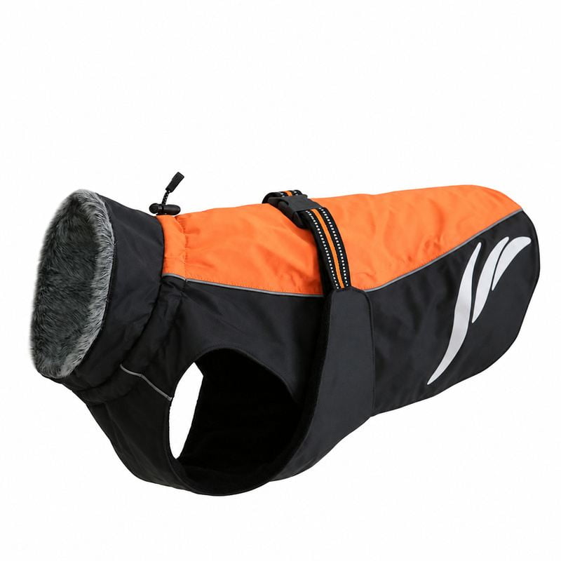 Orange and Black Dog Jacket with Fleece Neck and Side Stripes