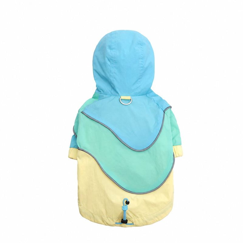Pastel Dog Jacket with Blue Hood and Layered Panels