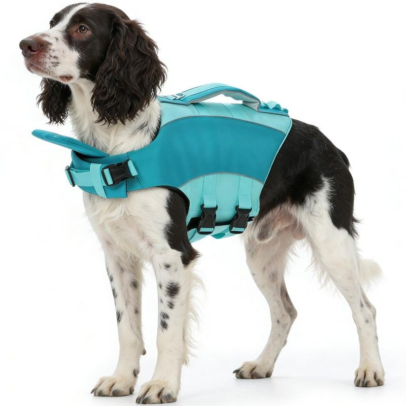 Turquoise Wrap Dog Life Jacket with Handle and Buckles