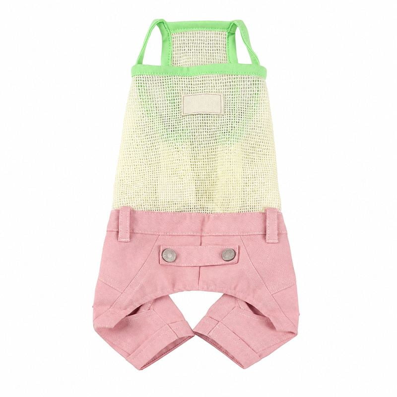 Cream Mesh Dog Overalls with Pink Shorts