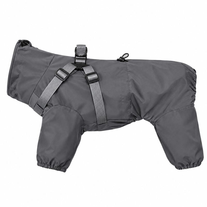 Dark Gray Dog Rain Suit with Back Straps