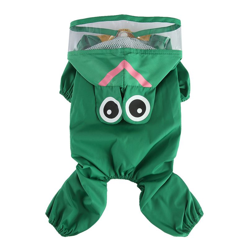 Green Frog-Hood Dog Raincoat with Clear Visor