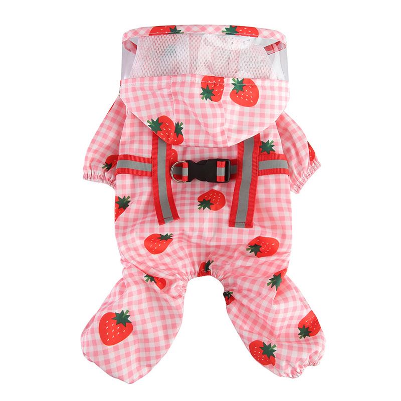 dog raincoat pink gingham strawberry clear brim main