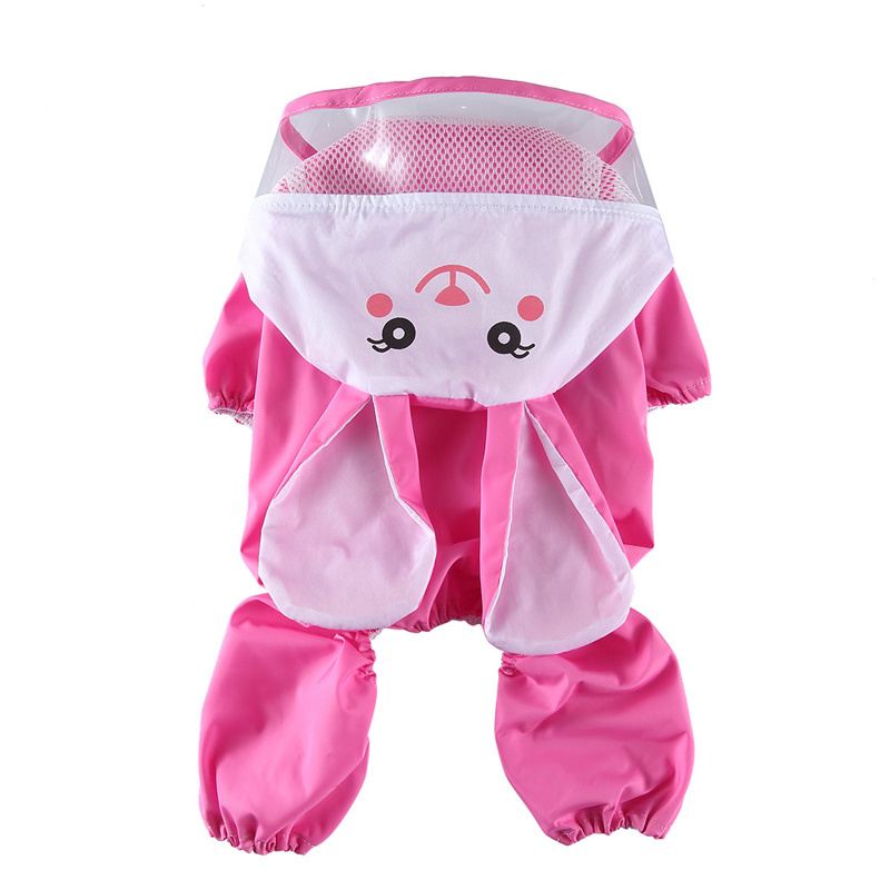 Pink Rabbit-Hood Dog Raincoat with Clear Visor