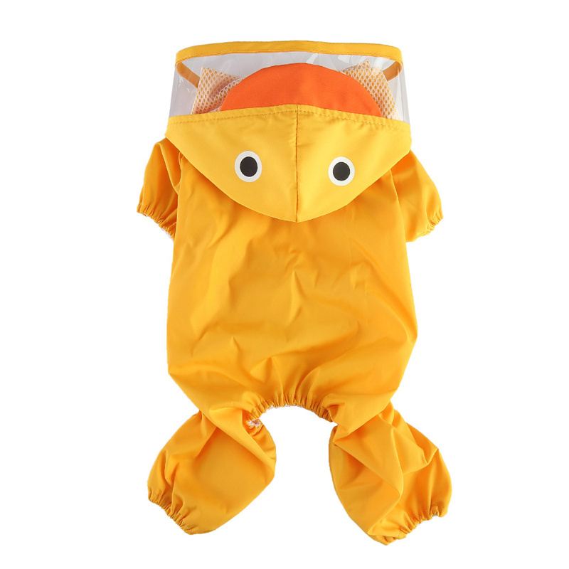 Yellow Duck-Hood Dog Raincoat with Clear Visor