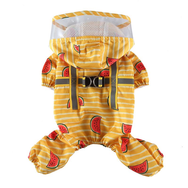 Yellow Striped Watermelon-Print Dog Raincoat with Clear Hood Brim