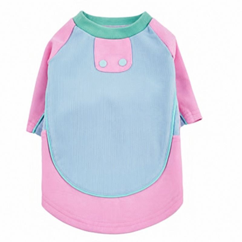Blue and Pink Ribbed Dog Shirt with Mint Neckline