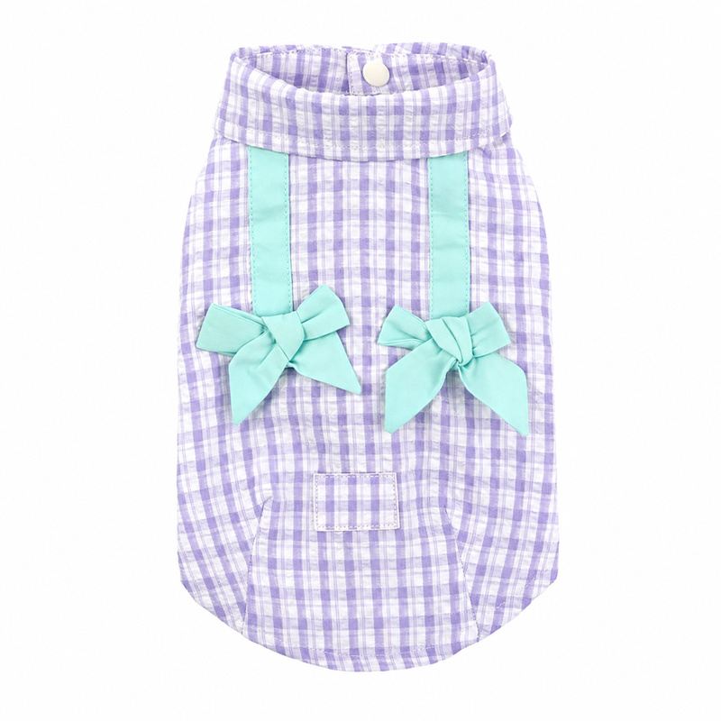 Lavender Gingham Dog Shirt with Mint Bows