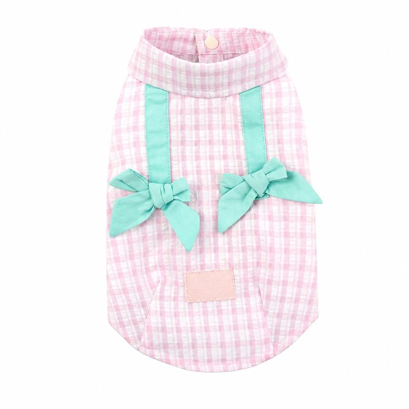 Pink Gingham Dog Shirt with Mint Bows