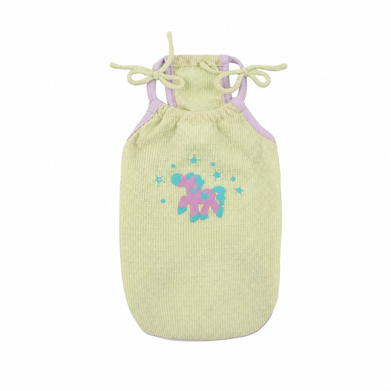 Lime Ribbed Dog Tank Top with Starburst Print and Shoulder Ties