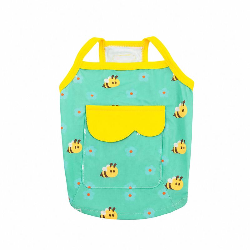Mint Bee-Print Dog Tank Top with Yellow Pocket