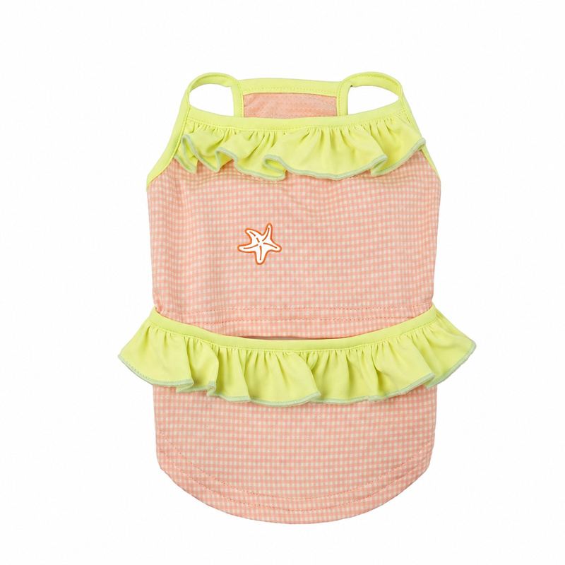 Peach Gingham Dog Tank Top with Lime Ruffles