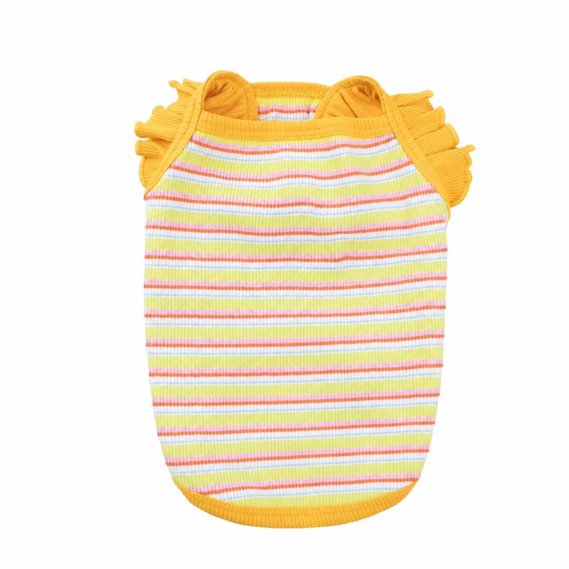 Yellow Striped Ribbed Dog Tank Top with Ruffle Trim