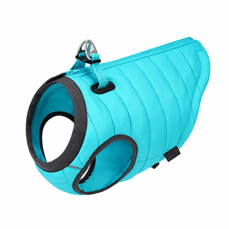 Aqua Blue Quilted Dog Vest with Zipper and Metal Rings