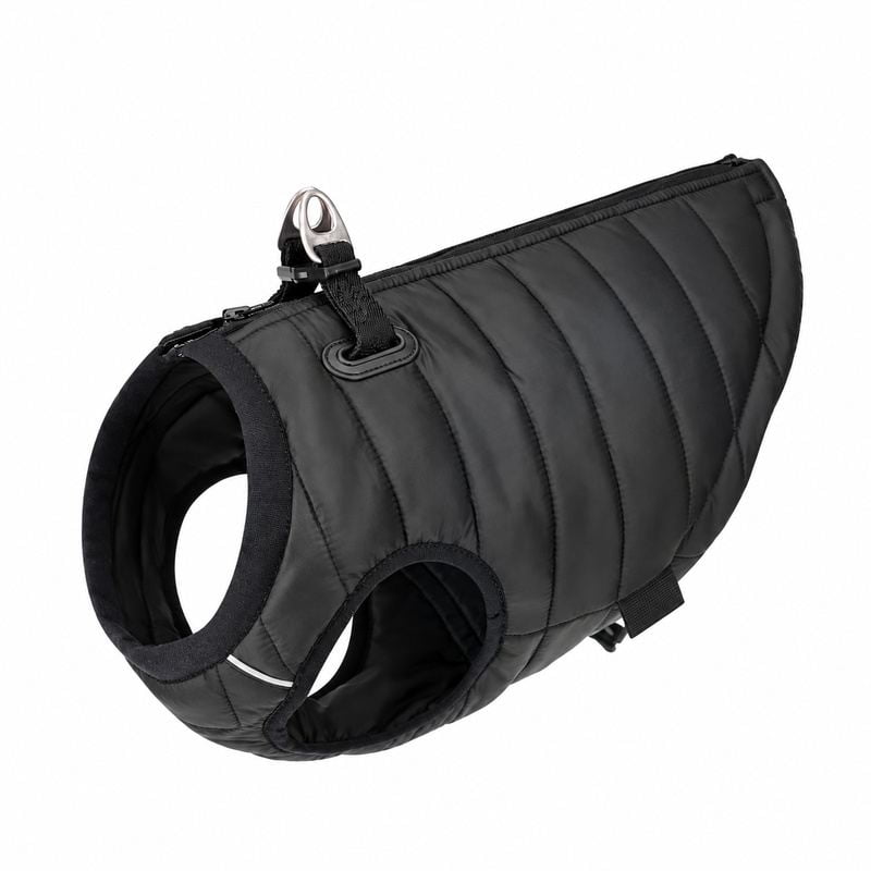 Black Quilted Dog Vest with Zipper and Metal Rings