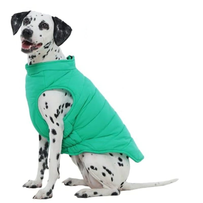 Green Quilted Dog Vest with Neck Gaiter