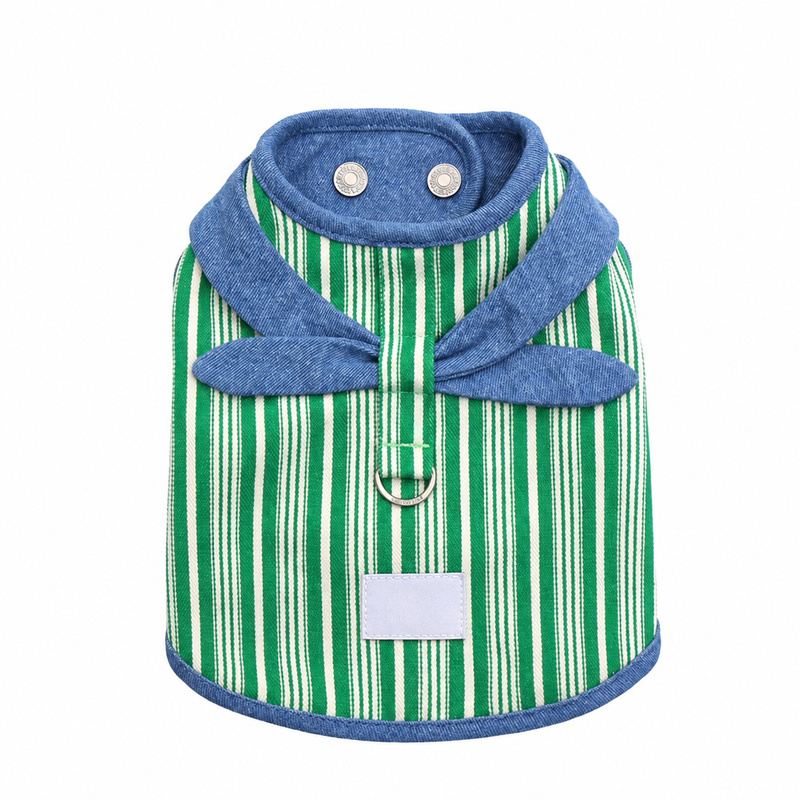 Green Striped Dog Vest with Blue Collar