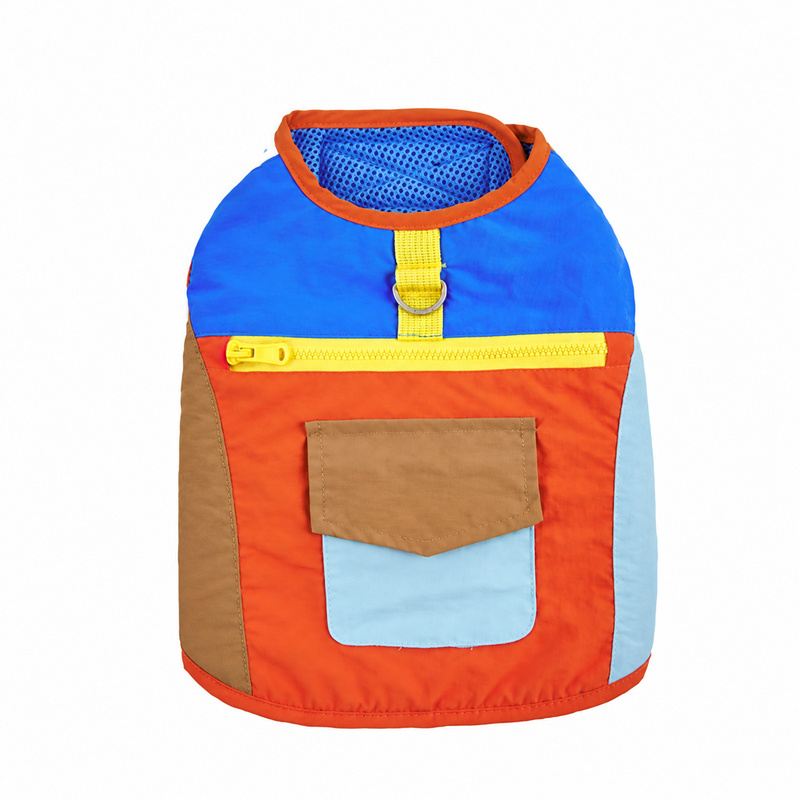 Orange and Blue Colorblock Dog Vest with Zip Pocket