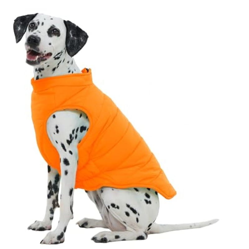 Orange Quilted Dog Vest with Neck Gaiter